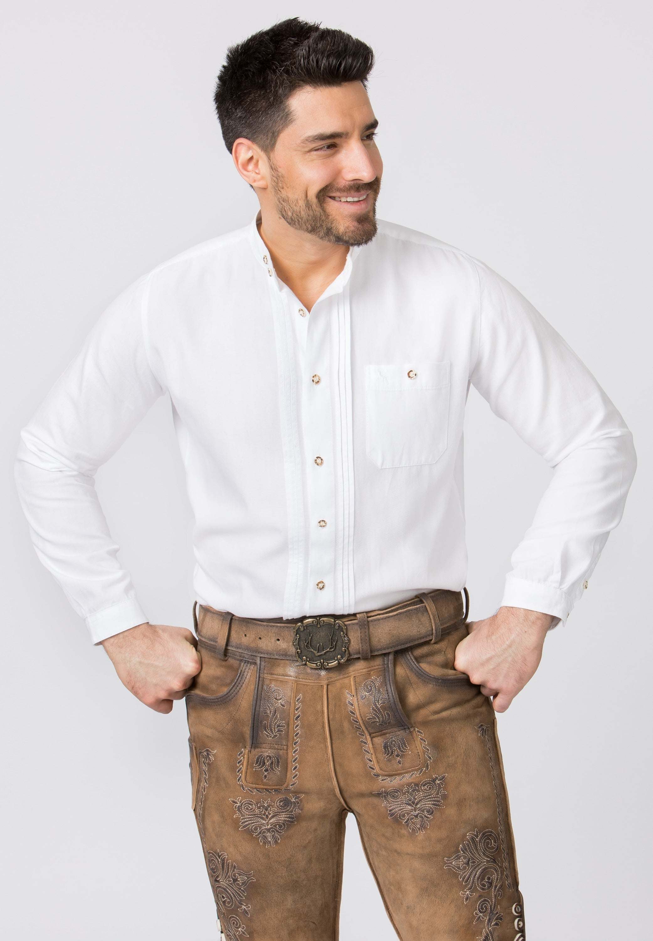 Stockerpoint Traditional "Leon" white long sleeve shirt, 5XL, 100% cotton, classic design with buttons.
